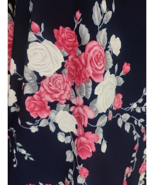 Granatowa bluzka z rękawem 3/4 kimono - kolorowe róże